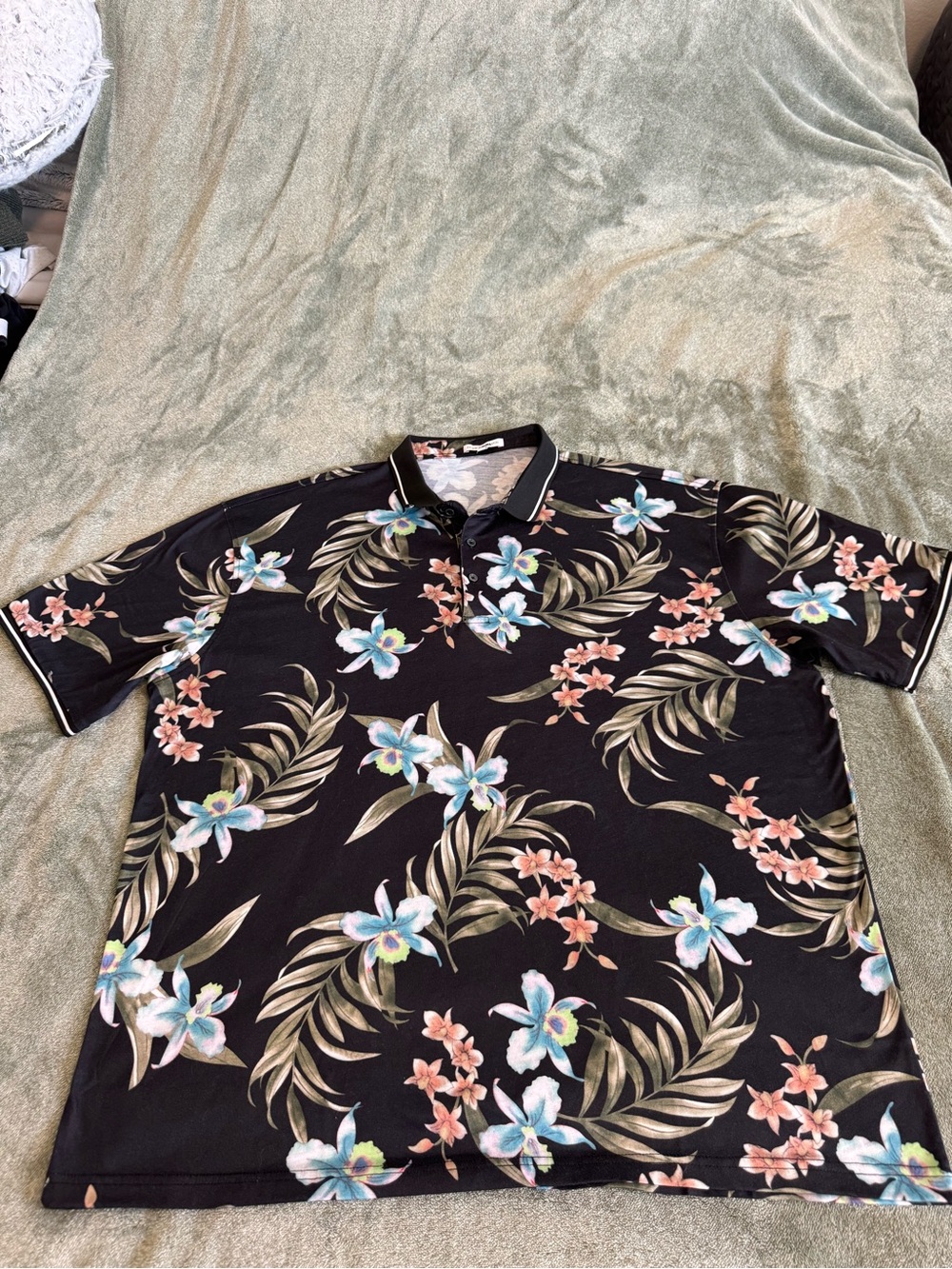 Fashion Nova Black Tropical Floral Polo